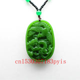 Natural Green Jade Dragon Phoenix Pendant Necklace Charm