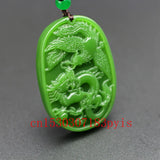 Natural Green Jade Dragon Phoenix Pendant Necklace Charm