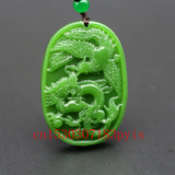 Natural Green Jade Dragon Phoenix Pendant Necklace Charm