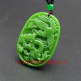 Natural Green Jade Dragon Phoenix Pendant Necklace Charm