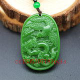 Natural Green Jade Dragon Phoenix Pendant Necklace Charm