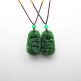 Green Jade Dragon Phoenix Pendant Necklace Hand-Carved Charm Jewelry Amulet