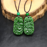 Green Jade Dragon Phoenix Pendant Necklace Hand-Carved Charm Jewelry Amulet