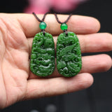 Green Jade Dragon Phoenix Pendant Necklace Hand-Carved Charm Jewelry Amulet