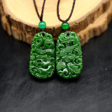 Green Jade Dragon Phoenix Pendant Necklace Hand-Carved Charm Jewelry Amulet
