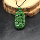 Green Jade Dragon Phoenix Pendant Necklace Hand-Carved Charm Jewelry Amulet