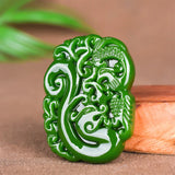 Green Jade Dragon Phoenix Pendant Necklace Chinese Hand-Carved Jewelry