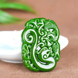 Green Jade Dragon Phoenix Pendant Necklace Chinese Hand-Carved Jewelry