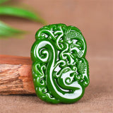Green Jade Dragon Phoenix Pendant Necklace Chinese Hand-Carved Jewelry