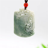 Green Jade Dragon Phoenix Pendant Necklace Double-sided Carved Amulet
