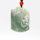 Green Jade Dragon Phoenix Pendant Necklace Double-sided Carved Amulet