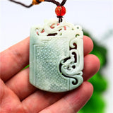 Green Jade Dragon Phoenix Pendant Necklace Double-sided Carved Amulet
