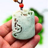 Green Jade Dragon Phoenix Pendant Necklace Double-sided Carved Amulet