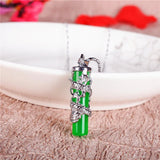 Green Jade Dragon Pillar Pendant Necklace 925 Silver Carved Charm