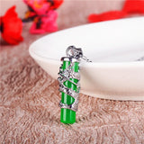 Green Jade Dragon Pillar Pendant Necklace 925 Silver Carved Charm