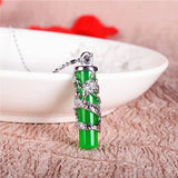 Green Jade Dragon Pillar Pendant Necklace 925 Silver Carved Charm