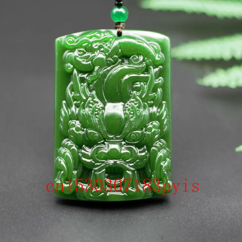 Natural Green Jade Dragon Pixiu Pendant Necklace Hand-Carved Charm Jewelry