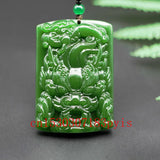 Natural Green Jade Dragon Pixiu Pendant Necklace Hand-Carved Charm Jewelry