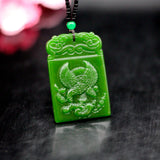 Green Jade Eagle Pendant Necklace Hand-Carved Charm Jewellery Amulet