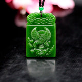 Green Jade Eagle Pendant Necklace Hand-Carved Charm Jewellery Amulet