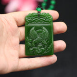 Green Jade Eagle Pendant Necklace Hand-Carved Charm Jewellery Amulet