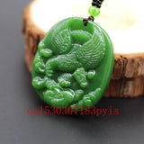 Green Jade Eagle Pendant Necklace Hand-Carved Charm Jadeite Amulet