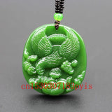 Green Jade Eagle Pendant Necklace Hand-Carved Charm Jadeite Amulet