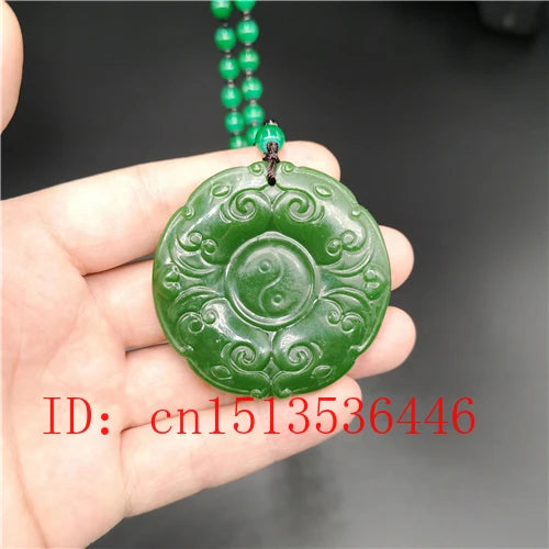 Green Jade Eight Diagrams Pendant Necklace Luck Amulet