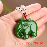 Green Jade Elephant Pendant Necklace Charm Hand-Carved Man Luck Amulet