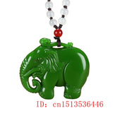 Green Jade Elephant Pendant Necklace Charm Hand-Carved Man Luck Amulet