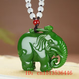 Green Jade Elephant Pendant Necklace Charm Hand-Carved Man Luck Amulet