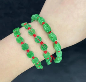 Green Jade Lucky Beads Bracelet Red Rope Wax String Charm Bangle