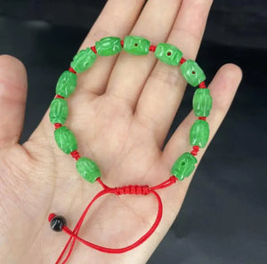 Green Jade Lucky Beads Bracelet Red Rope Wax String Charm Bangle