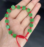 Green Jade Lucky Beads Bracelet Red Rope Wax String Charm Bangle