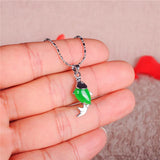 Green Jade Fish Pendant 925 Silver Necklace Chinese Charm Jewelry Lucky