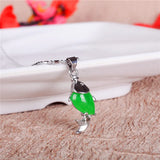 Green Jade Fish Pendant 925 Silver Necklace Chinese Charm Jewelry Lucky