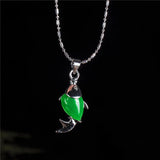 Green Jade Fish Pendant 925 Silver Necklace Chinese Charm Jewelry Lucky