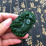 Natural Green Jade Fish Pendant Necklace Hand-carved Charm Jadeite Jewelry