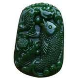 Natural Green Jade Fish Pendant Necklace Hand-carved Charm Jadeite Jewelry