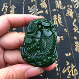Natural Green Jade Fish Pendant Necklace Hand-carved Charm Jadeite Jewelry