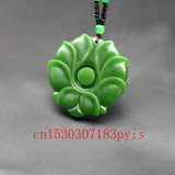 Hand-Carved Natural Green Jade Flower Pendant Necklace Beads Jewelry
