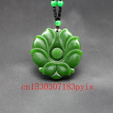 Hand-Carved Natural Green Jade Flower Pendant Necklace Beads Jewelry
