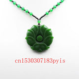 Hand-Carved Natural Green Jade Flower Pendant Necklace Beads Jewelry
