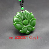 Hand-Carved Natural Green Jade Flower Pendant Necklace Beads Jewelry