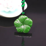Green Jade Flower Pendant Necklace Hand-Carved Jadeite Charm Jewelry