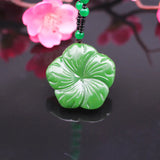 Green Jade Flower Pendant Necklace Hand-Carved Jadeite Charm Jewelry