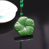 Green Jade Flower Pendant Necklace Hand-Carved Jadeite Charm Jewelry