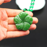 Green Jade Flower Pendant Necklace Hand-Carved Jadeite Charm Jewelry