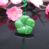 Green Jade Flower Pendant Necklace Hand-Carved Jadeite Charm Jewelry