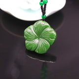 Green Jade Flower Pendant Necklace Hand-Carved Jadeite Charm Jewelry